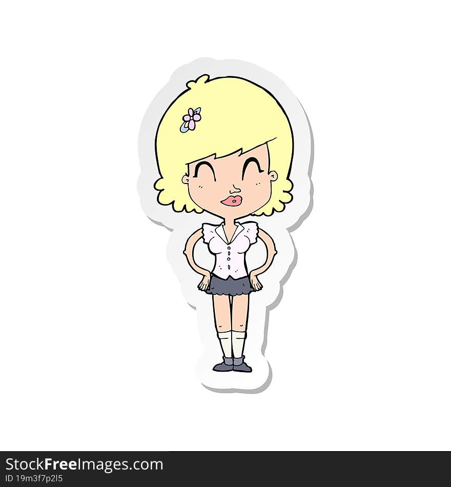 sticker of a cartoon happy woman