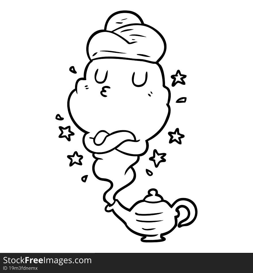 cute line drawing of a genie rising out of lamp. cute line drawing of a genie rising out of lamp