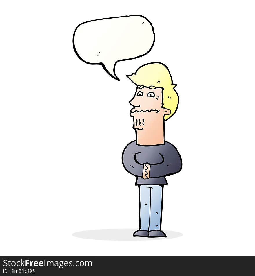 cartoon nervous man with speech bubble