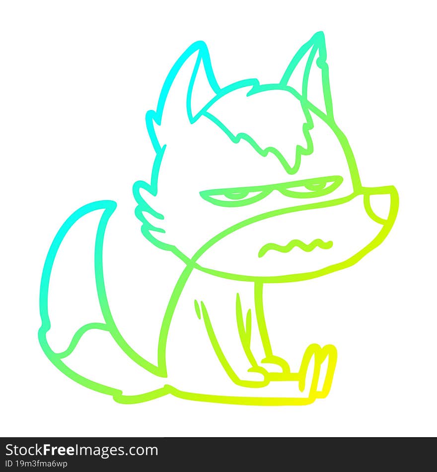 Cold Gradient Line Drawing Cartoon Annoyed Wolf