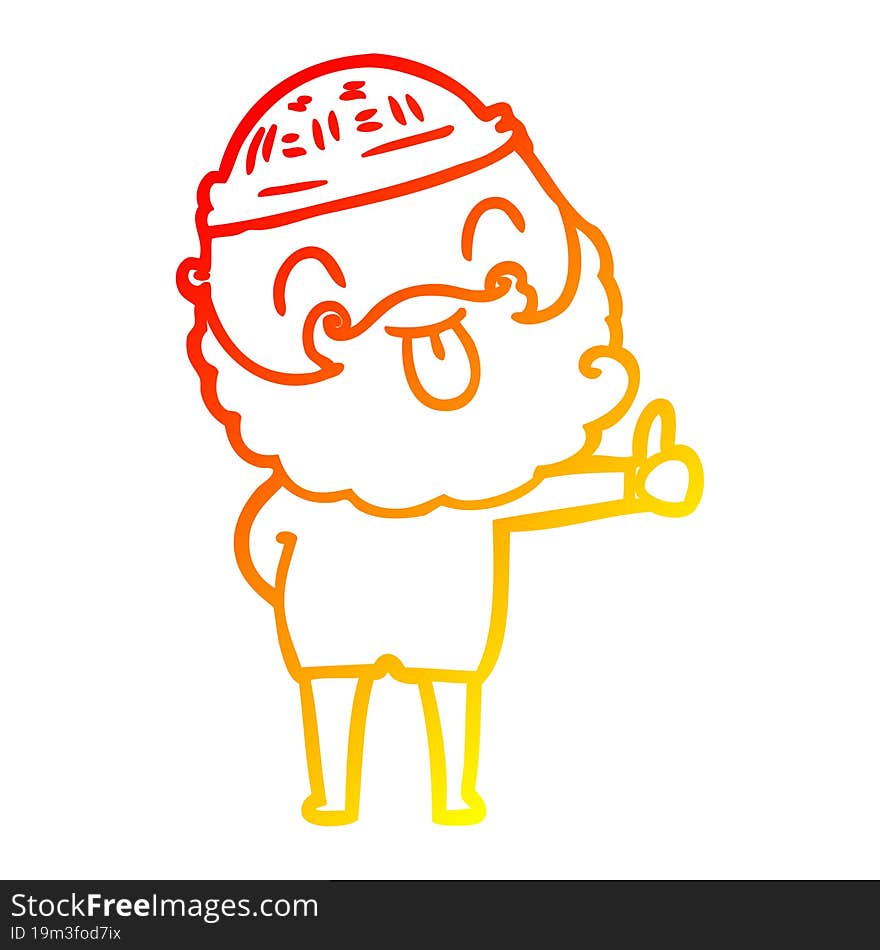 warm gradient line drawing man with beard sticking out tongue