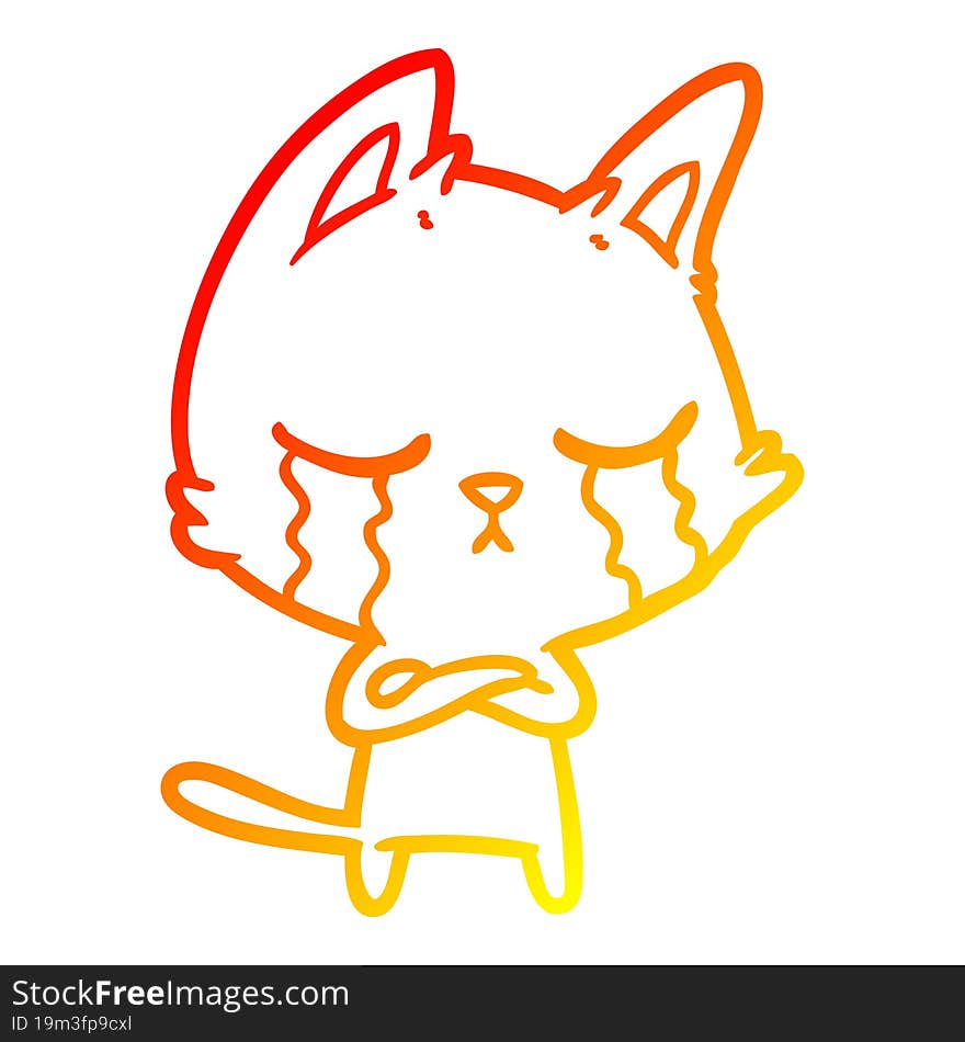 warm gradient line drawing crying cartoon cat