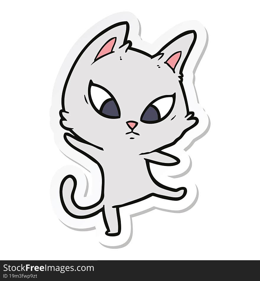 sticker of a confused cartoon cat