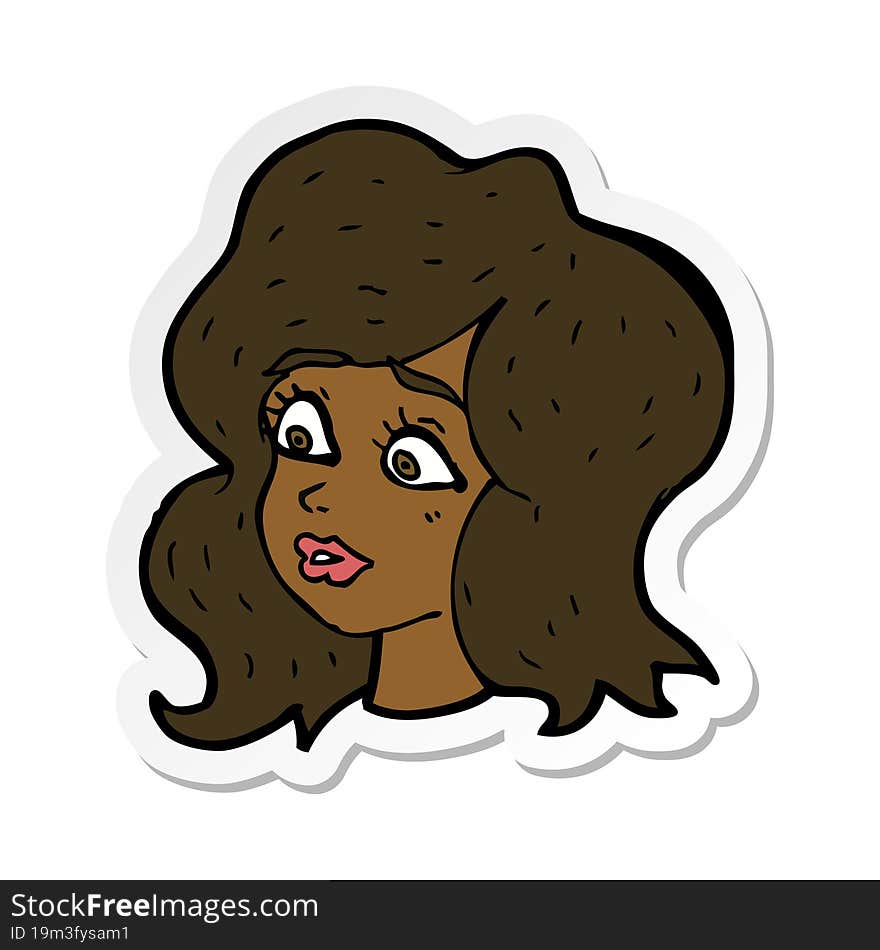 sticker of a cartoon woman looking concerned