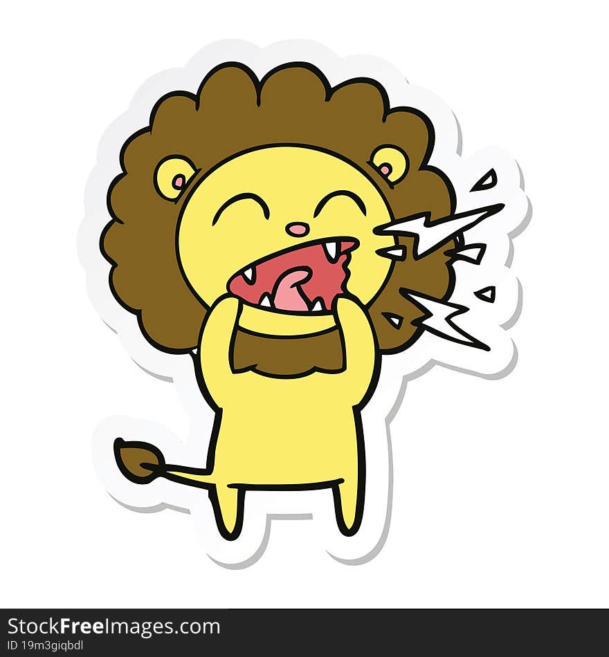 Sticker Of A Cartoon Roaring Lion