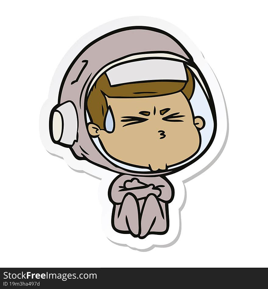 Sticker Of A Cartoon Stressed Astronaut