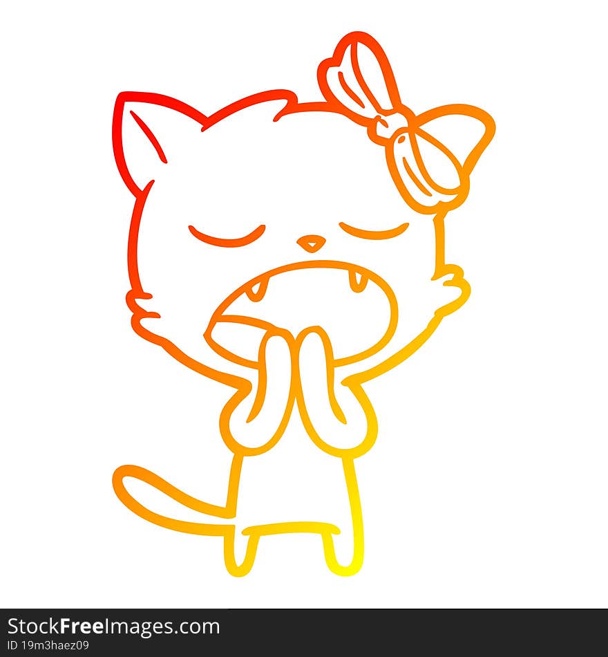 Warm Gradient Line Drawing Cartoon Yawning Cat