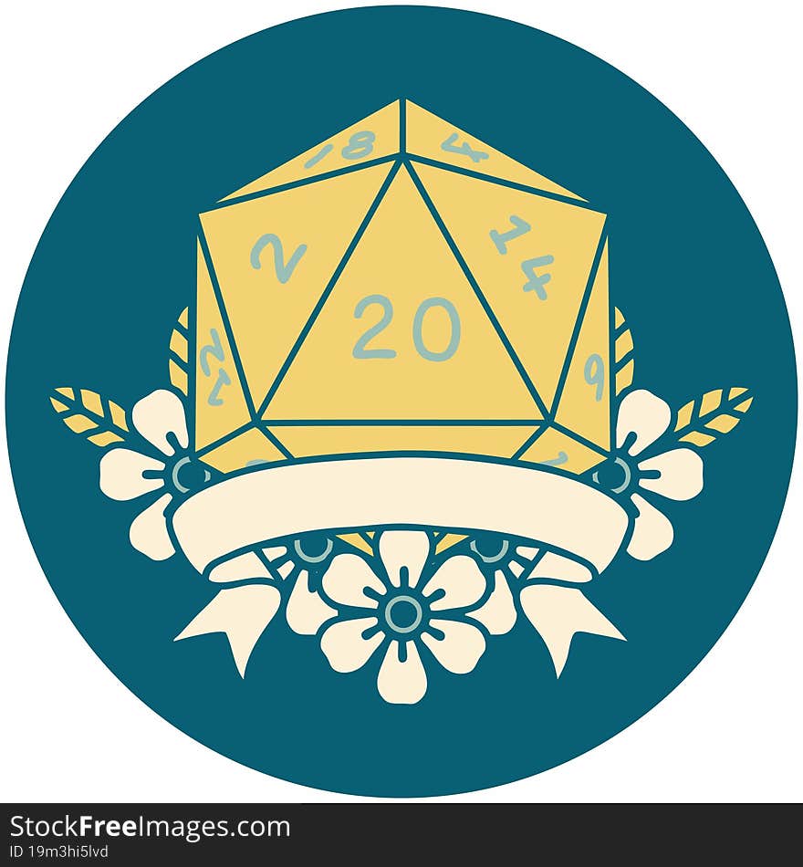 Natural 20 Critical Hit D20 Dice Roll Illustration