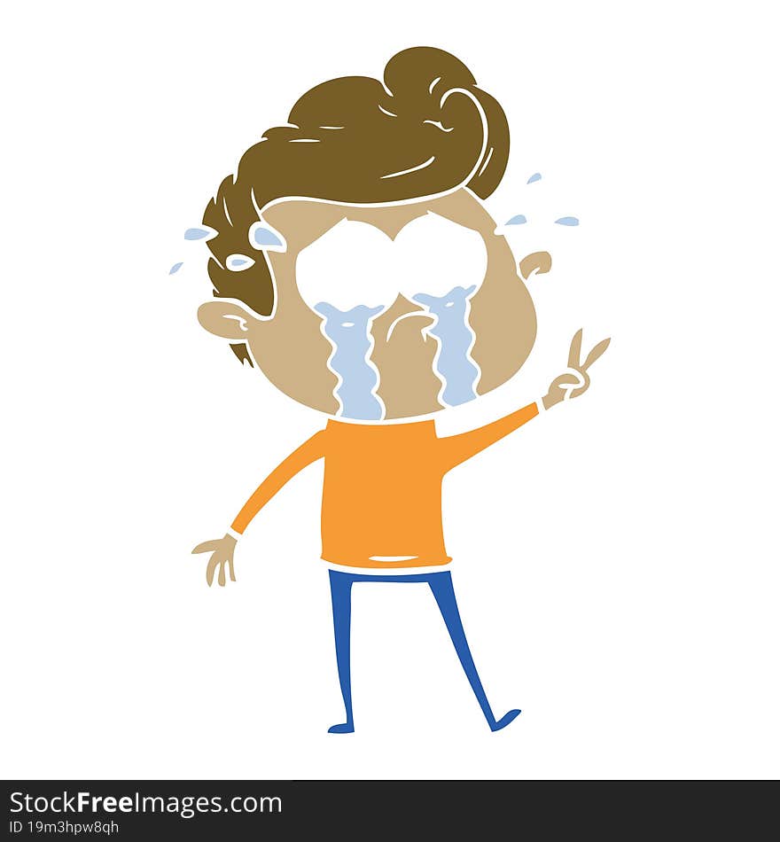 Flat Color Style Cartoon Crying Man