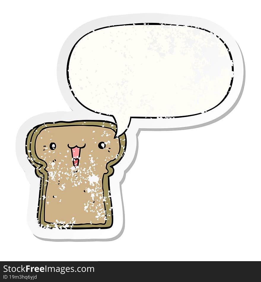 Cute Cartoon Toast And Speech Bubble Distressed Sticker