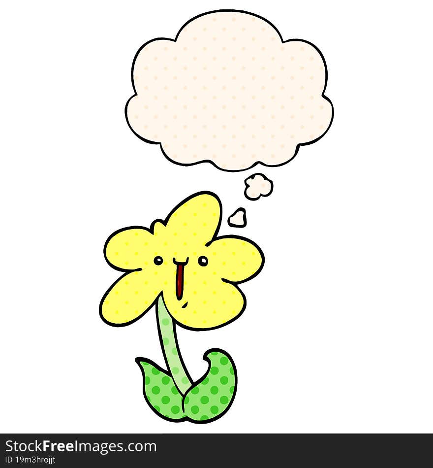 cartoon flower and thought bubble in comic book style