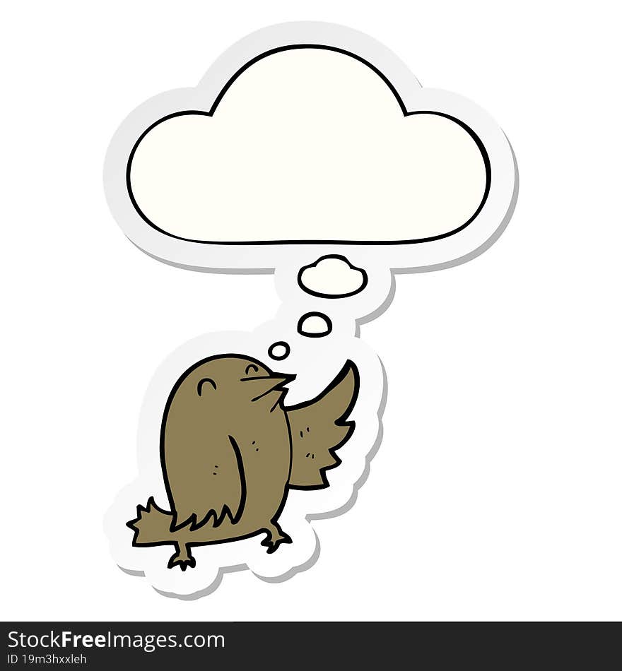 cartoon bird with thought bubble as a printed sticker