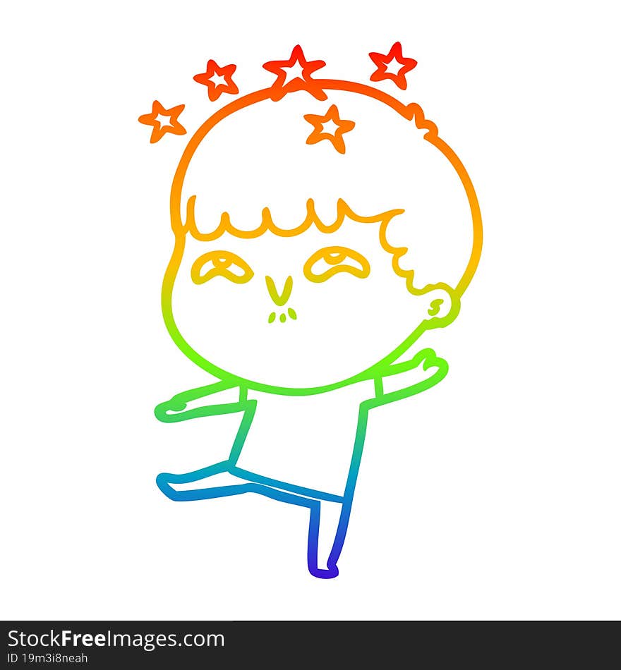 rainbow gradient line drawing cartoon amazed boy