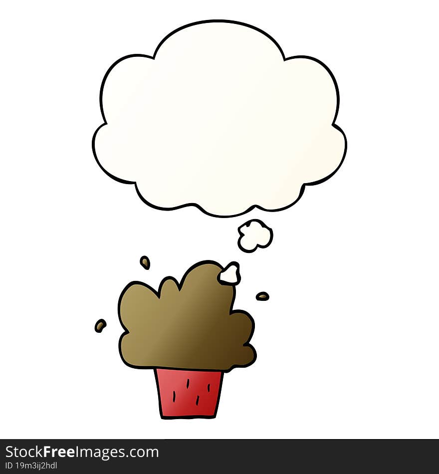 cartoon cupcake and thought bubble in smooth gradient style