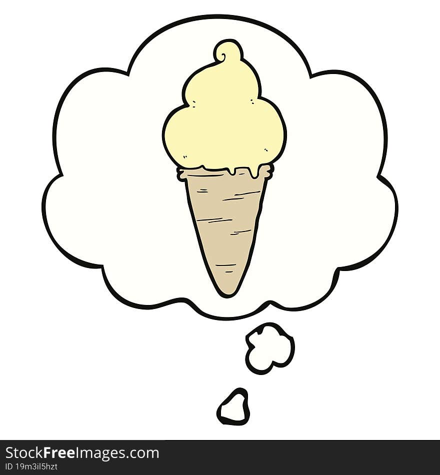 cartoon ice cream with thought bubble. cartoon ice cream with thought bubble