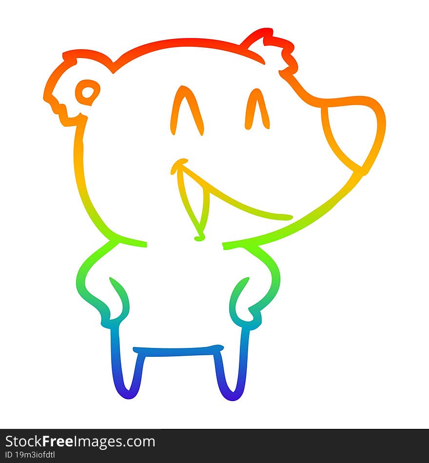 Rainbow Gradient Line Drawing Laughing Bear Cartoon