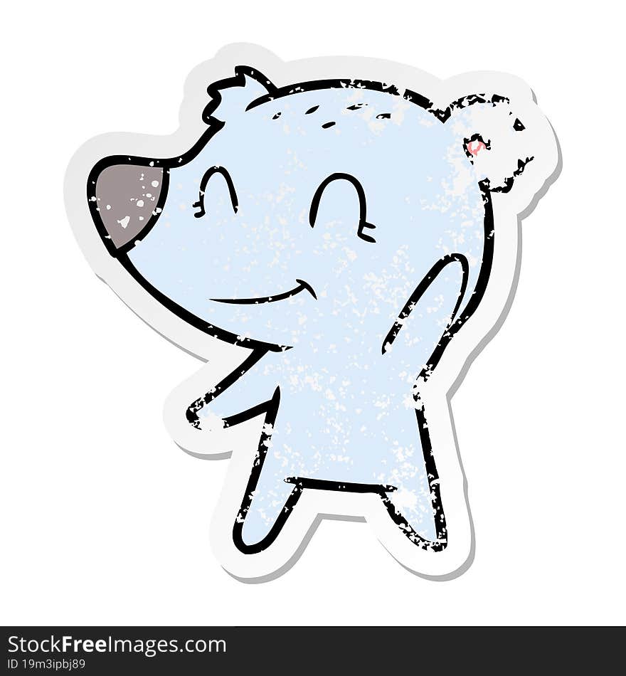 distressed sticker of a friendly bear cartoon