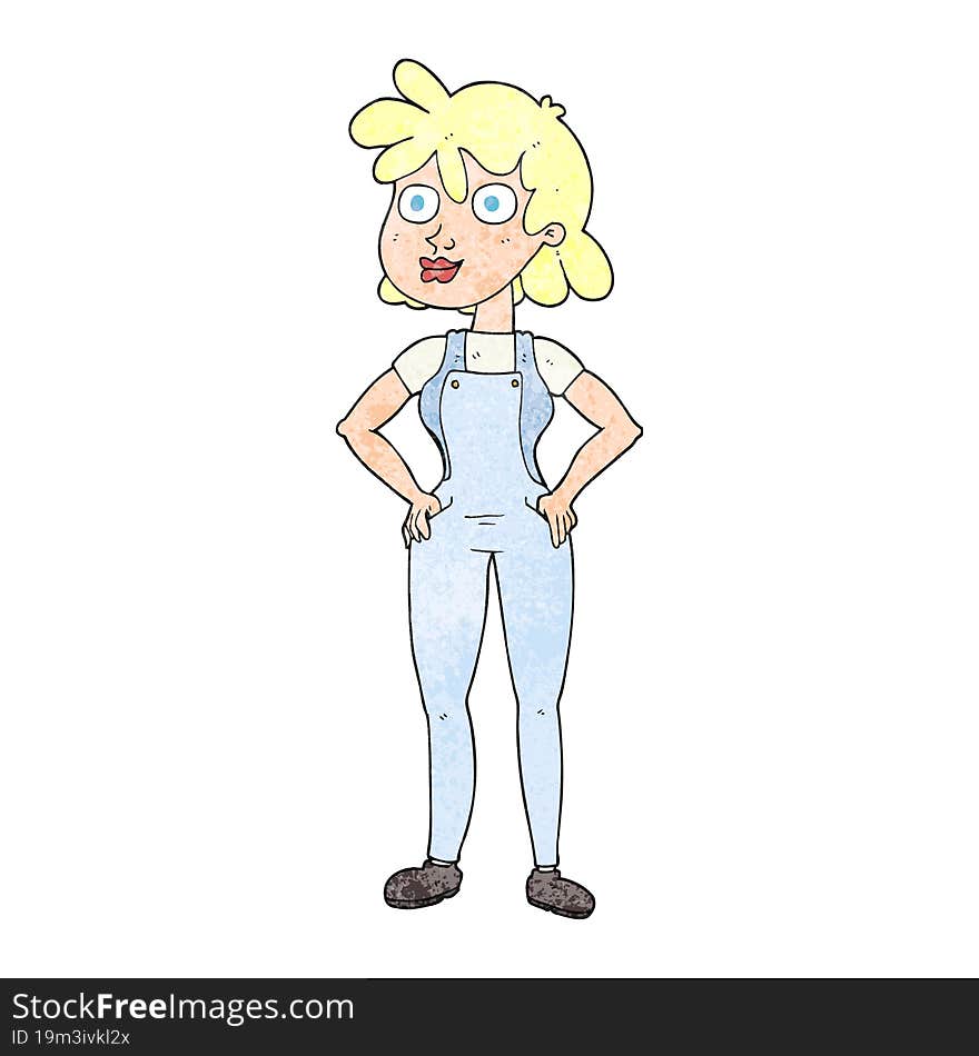 freehand textured cartoon farmer girl