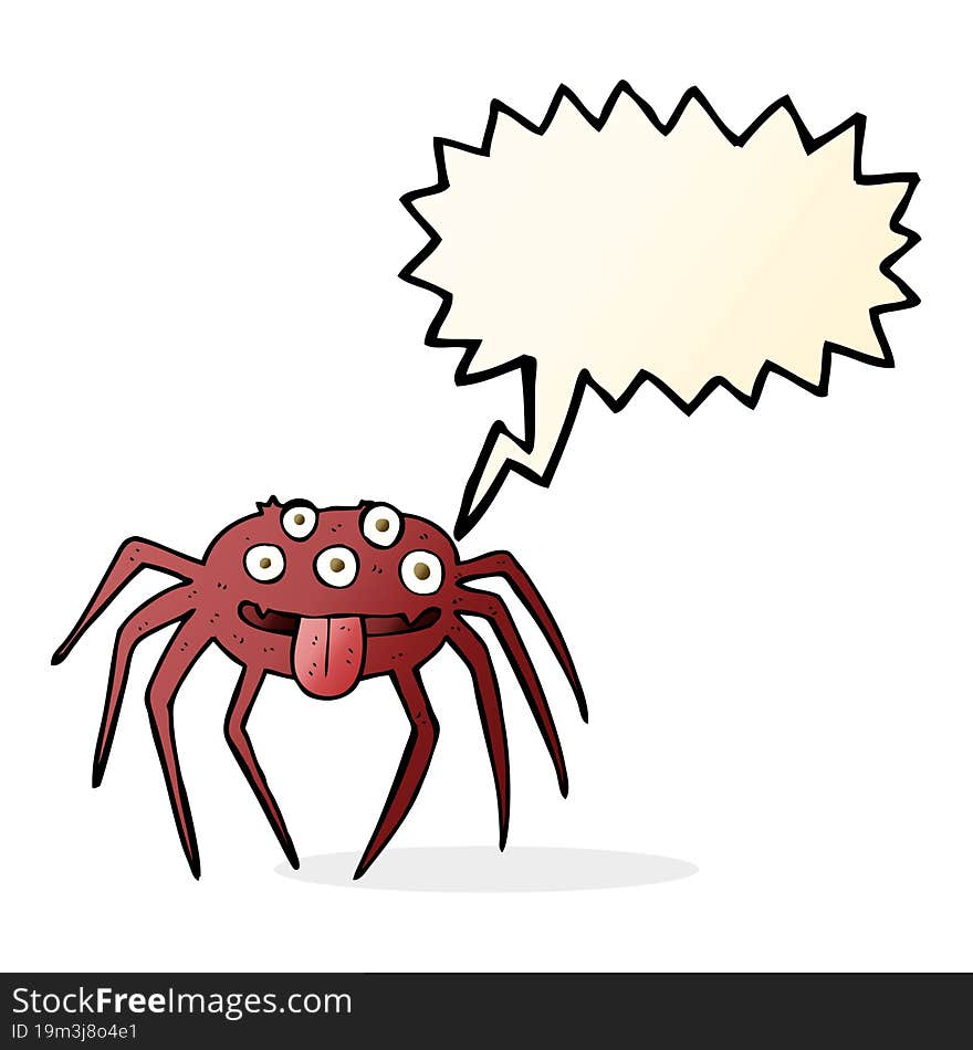 Cartoon Gross Halloween Spider With Speech Bubble