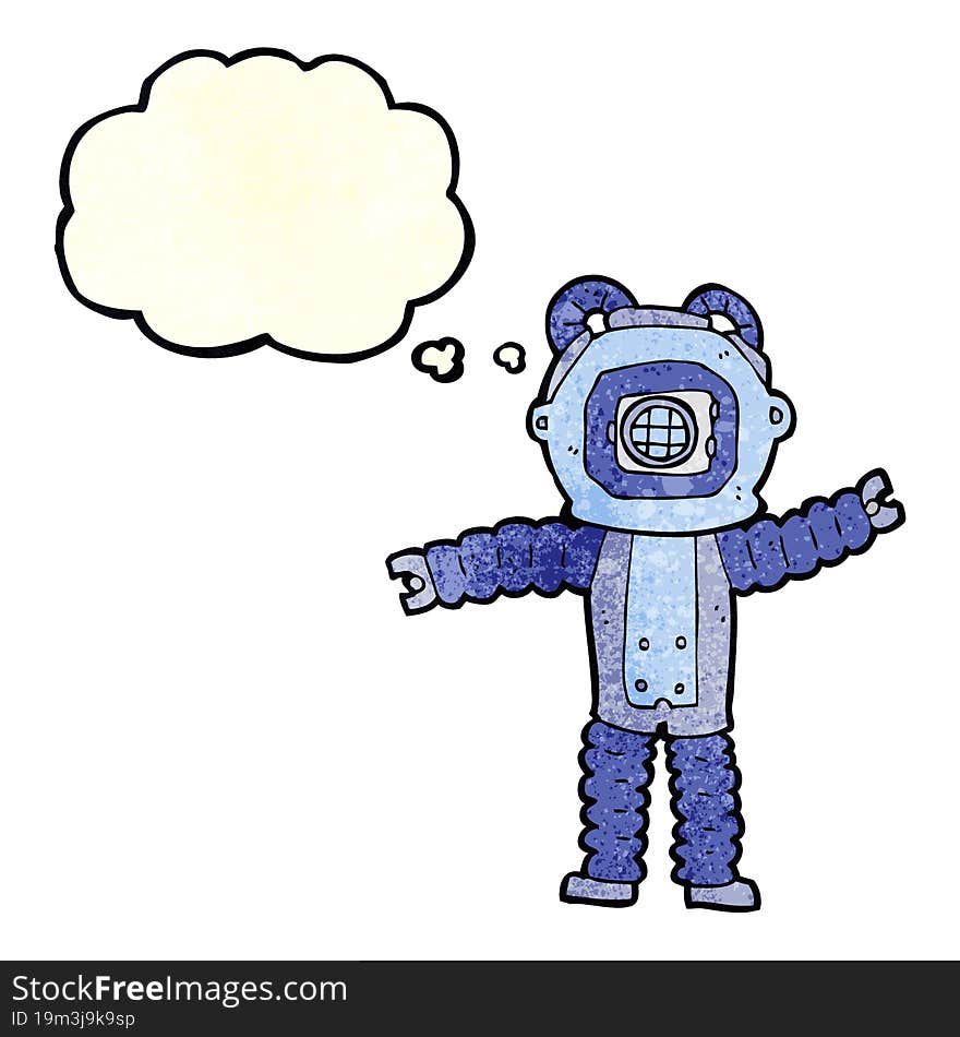 cartoon deep sea diver with thought bubble