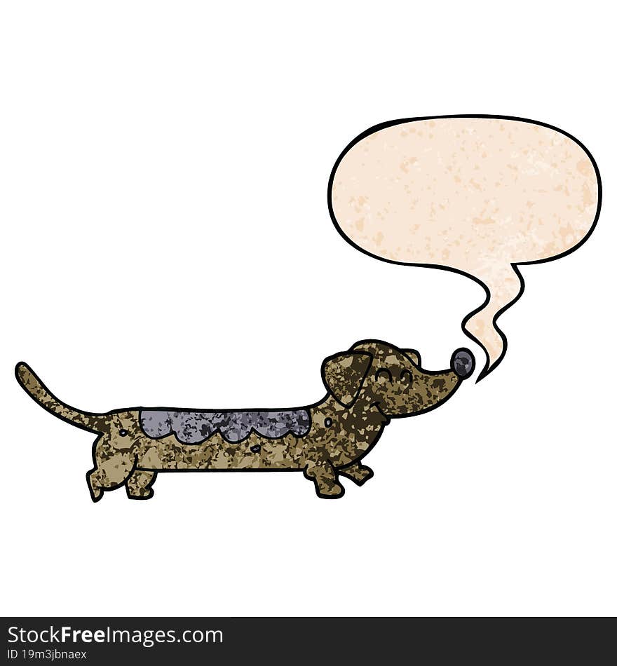 cartoon dog and speech bubble in retro texture style