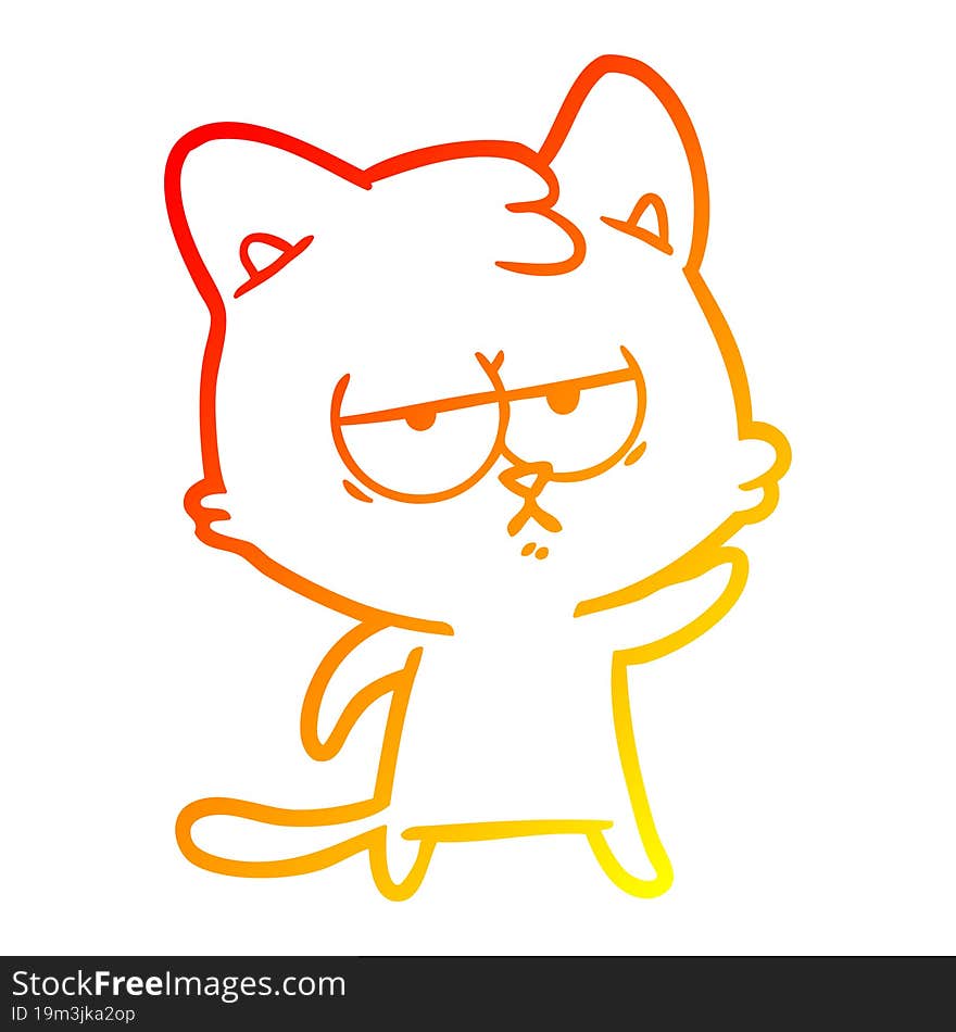 warm gradient line drawing bored cartoon cat