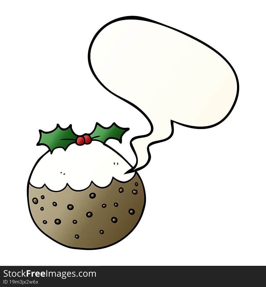 Cartoon Christmas Pudding And Speech Bubble In Smooth Gradient Style