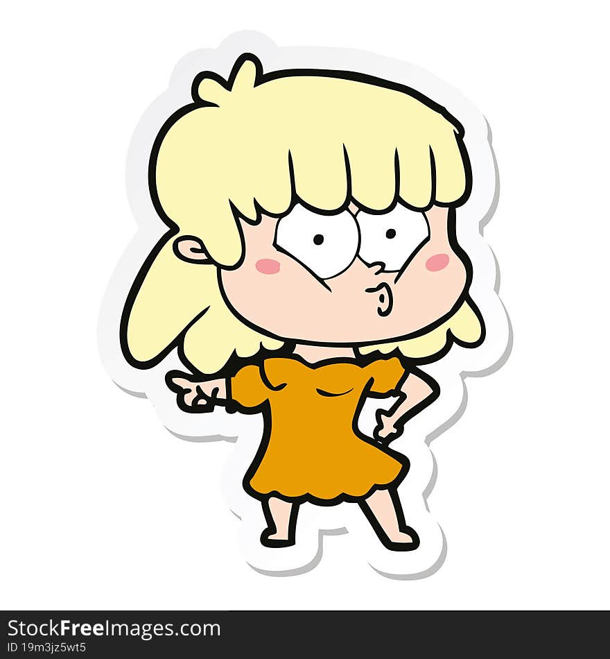 sticker of a cartoon whistling girl