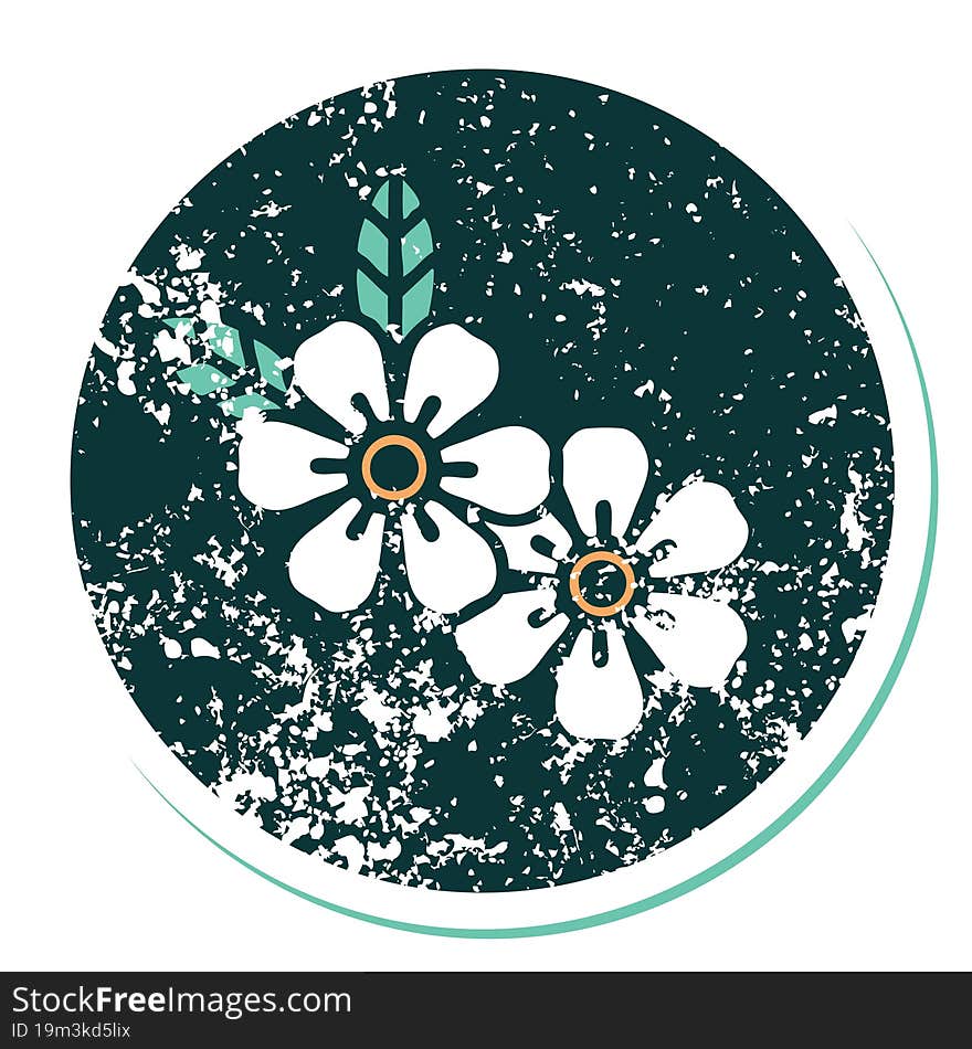 iconic distressed sticker tattoo style image of flowers. iconic distressed sticker tattoo style image of flowers