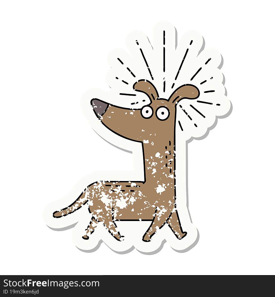 grunge sticker of tattoo style surprised dog