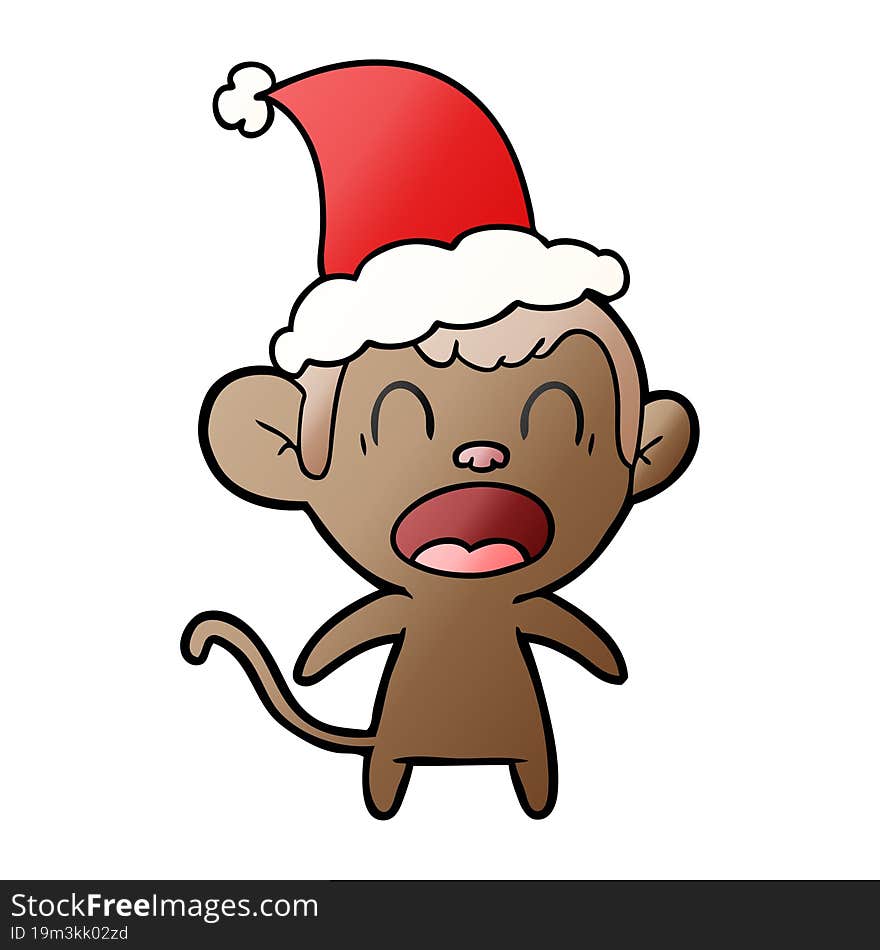 shouting gradient cartoon of a monkey wearing santa hat