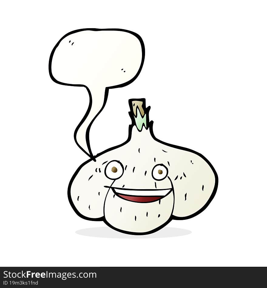 cartoon garlic with speech bubble