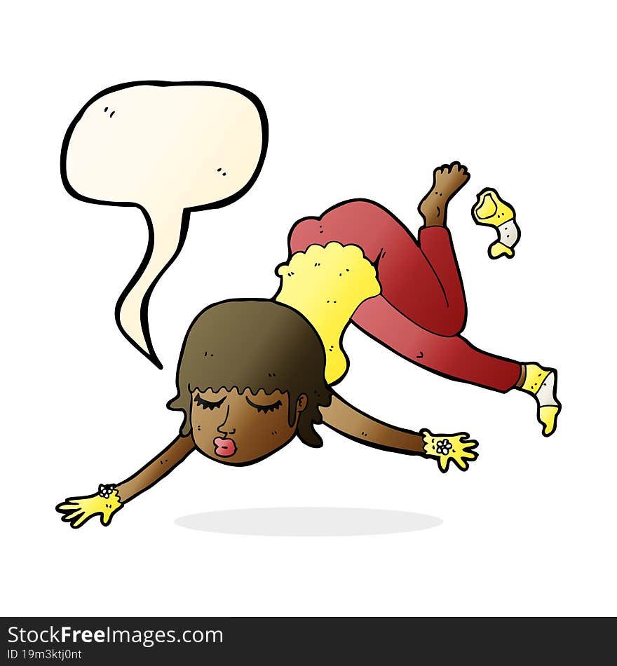 cartoon woman floating with speech bubble