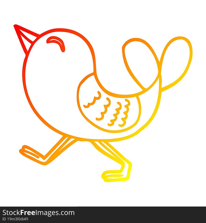 warm gradient line drawing cartoon red bird