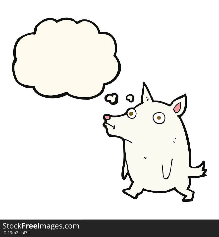 cartoon funny little dog with thought bubble