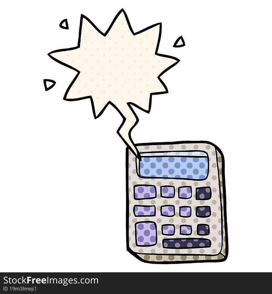 cartoon calculator and speech bubble in comic book style