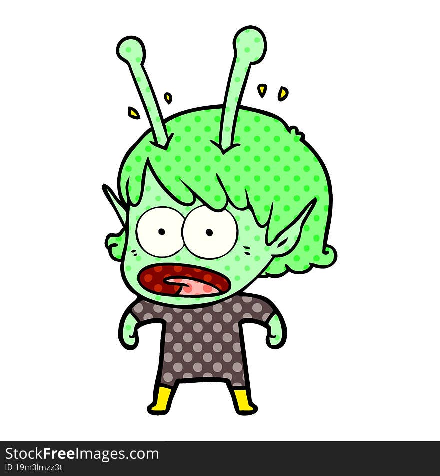 cartoon shocked alien girl. cartoon shocked alien girl