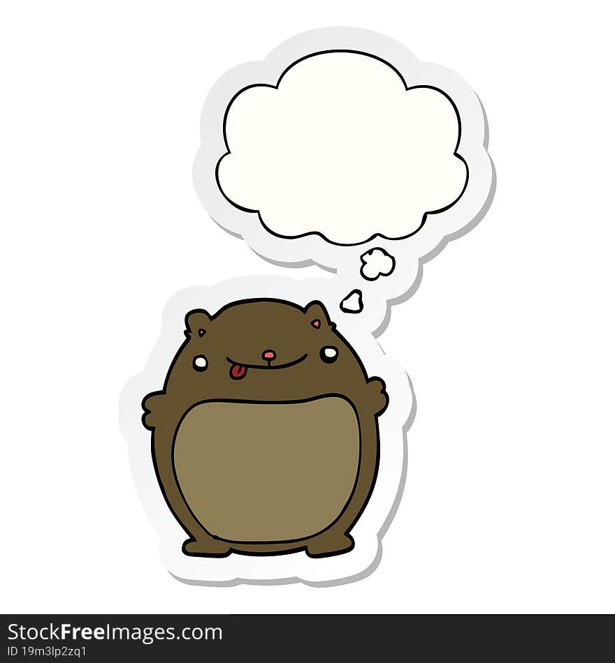 cartoon fat bear with thought bubble as a printed sticker