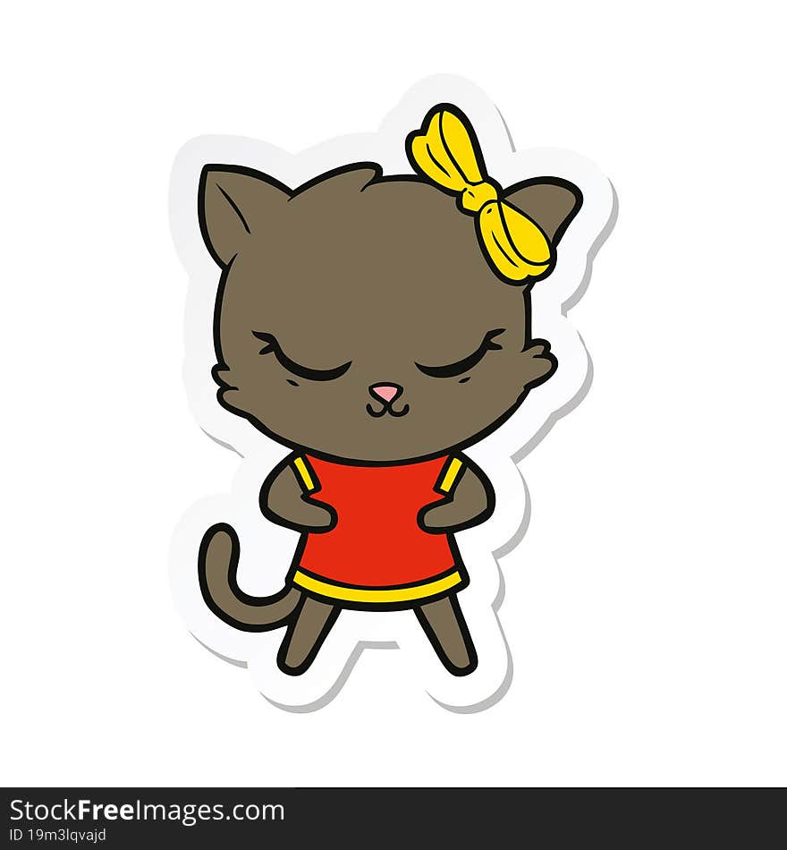 sticker of a cute cartoon cat with bow