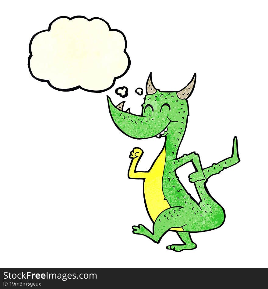 Cartoon Happy Dragon With Thought Bubble