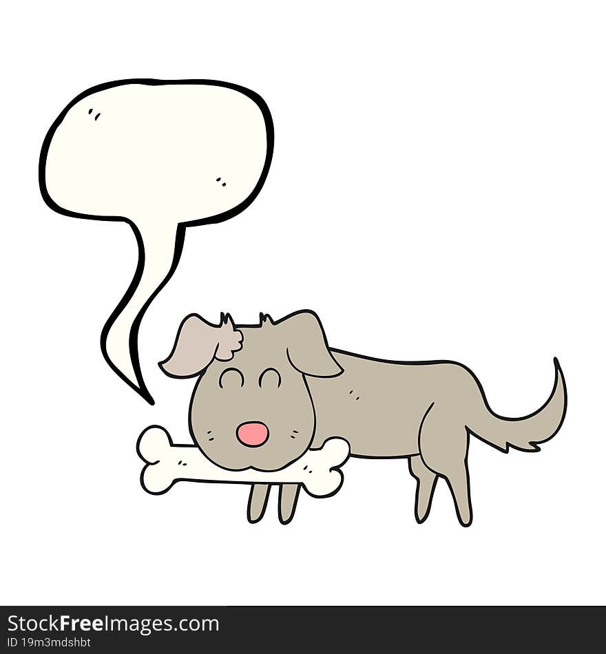 freehand drawn speech bubble cartoon dog with bone