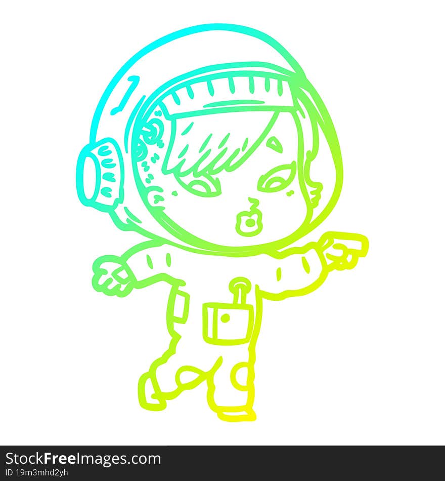 cold gradient line drawing of a cartoon astronaut woman