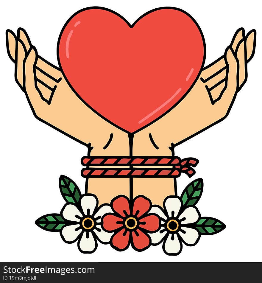 traditional tattoo of tied hands and a heart