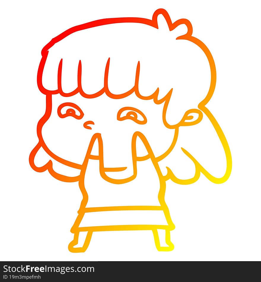 warm gradient line drawing cartoon worried woman