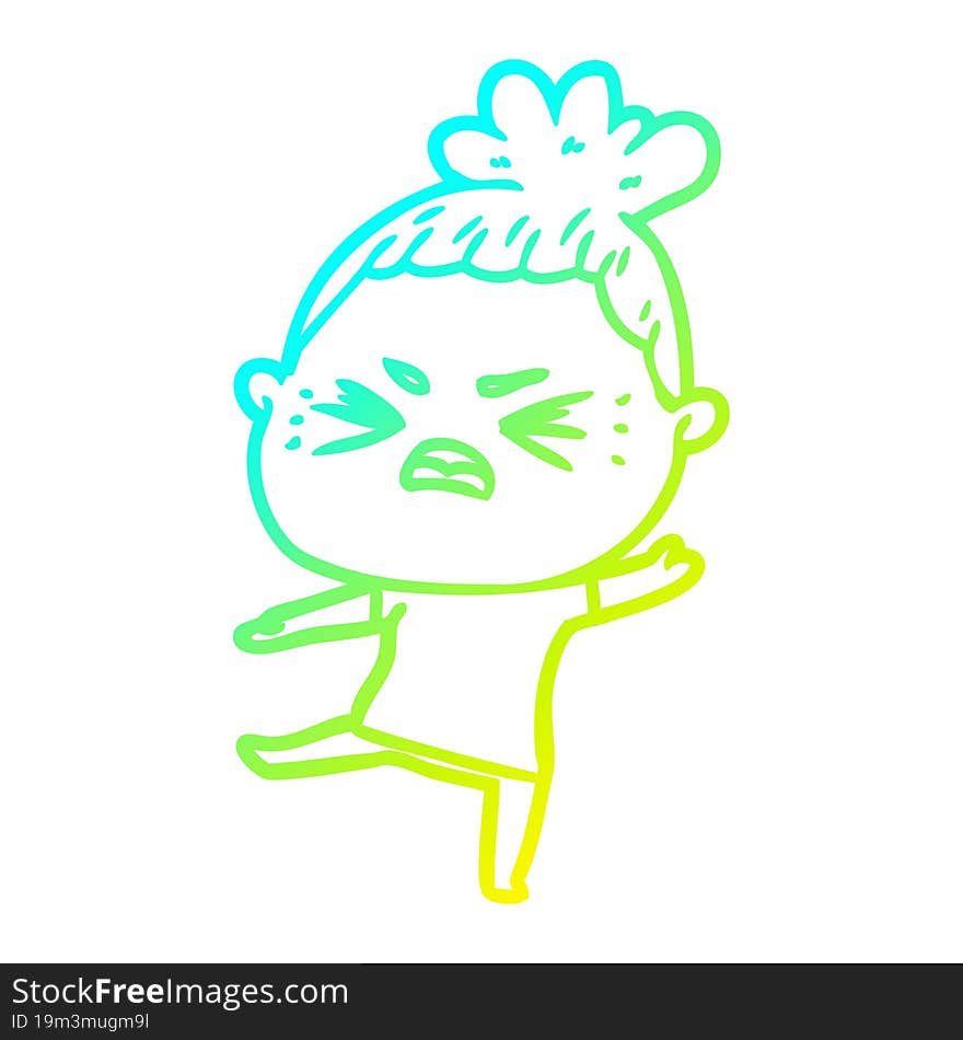 Cold Gradient Line Drawing Cartoon Angry Woman