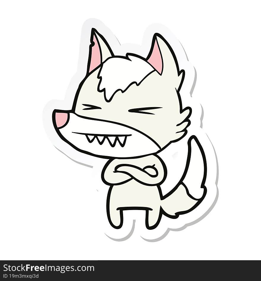 sticker of a angry wolf cartoon