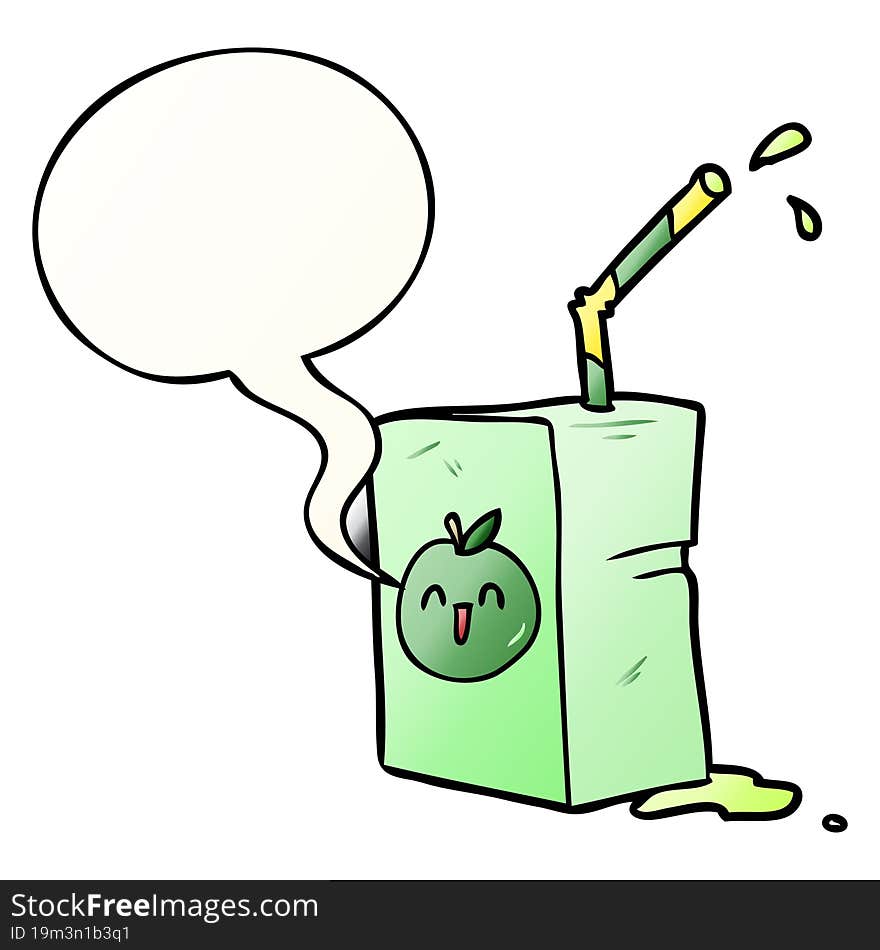 cartoon apple juice box and speech bubble in smooth gradient style