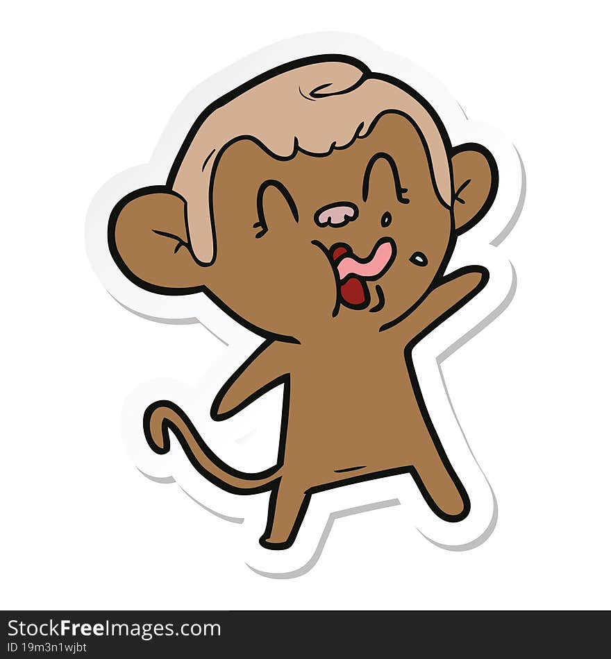 Sticker Of A Crazy Cartoon Monkey