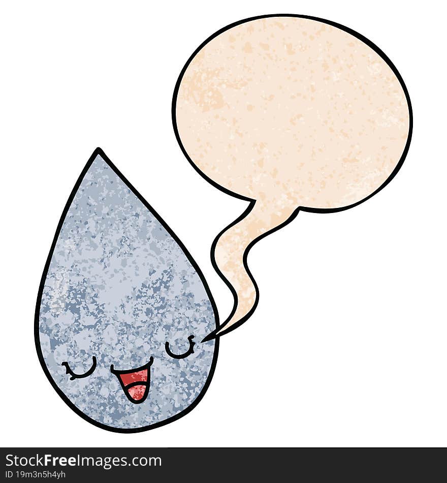 cartoon raindrop and speech bubble in retro texture style