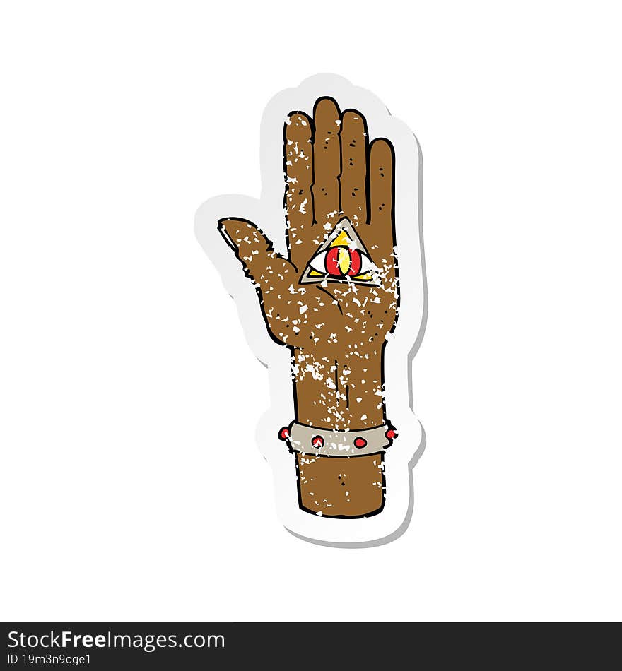 Retro Distressed Sticker Of A Cartoon Spooky Hand Symbol